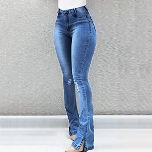 tuduoms Women High Waisted Jeans Distressed Ripped Flare Jeans Slim Butt Lifting Skinny Stretch Jeans Boot Cut Denim Pants3