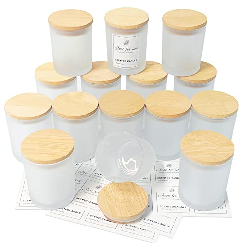 CONNOO 15 Pack 7 OZ Frosted Empty Candle Jars with Bamboo Lids an...