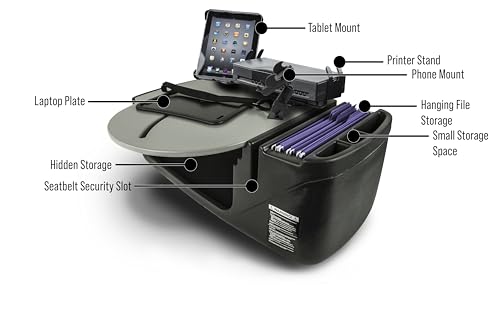 Image of AutoExec AE-RMCD-PM-TAB-PS-GT Roadmaster Car Desk for Your Vehicle Workstation and Mobile Office, with Phone Mount, Tablet Mount and Printer Stand | Vehicle Workstation, Mobile Office, Phone Mount, Tablet Mount, Printer Stand