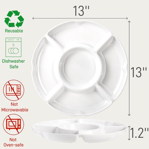Pumtus 3 Pack Chip and Dip Serving Tray, Melamine Divided Serving Plate, 13" Decorative Sectional Platter, 5-Compartment Stoneware Appetizer Fruit Dish for Nuts, Veggie, Snack, Entertain, Party by Pumtus - Used condition - Image 2