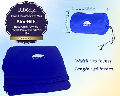 Image of BlueHills Ultra Compact Travel Blanket 2 Pack Large Soft Cozy Portable Blanket with Carry Case and for Flight Airplane Car Layover Camping Hotel Blue C205-2PK-Royal