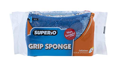 Image of Non-Scratch Scrub Sponge with A Comfortable Grip, Heavy Duty Duel Sided Kitchen Scrubber Sponge Cellulose Scrub Sponge, Scratch Free, with Scouring Pad Set, 1 Sponge, Blue