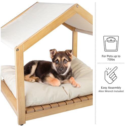 Dog House - 30x24-Inch Indoor Dog House with Soft Cushion and Adjustable Canopy - Wood Dog Furniture for Small to Medium Pets up to 70lbs by PETMAKER - Image 5
