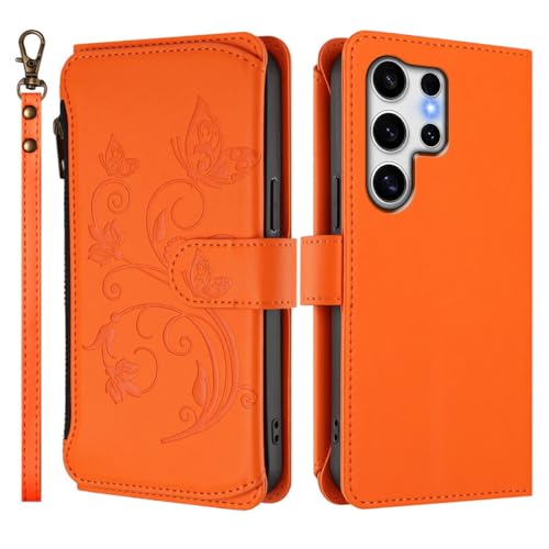 Protection Samsung S26 Plus antichoc orange rabat portefeuille zippé