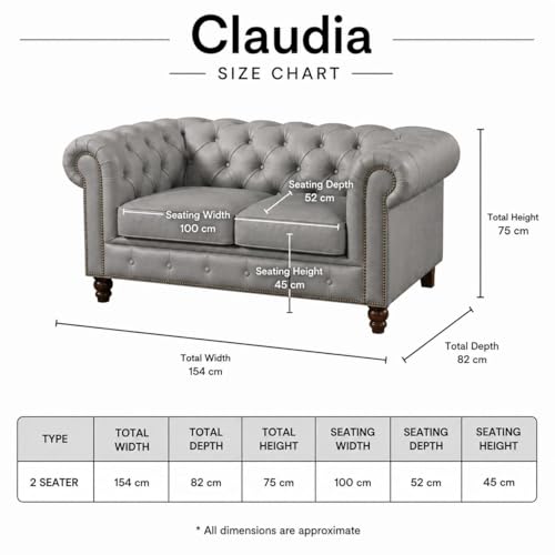 Image of Modern Classic Design Leatherette Luxury Chester Sofa Set with Button Tufted, Sofa for Living Room Home, Office and Lobby (Grey, 2 Seater Sofa)