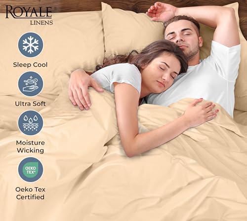 Image of ROYALE LINENS 100% Organic Cotton Percale Pillowcases Set of 2 - Standard Size Percale Pillowcase - Standard Set of 2 Pillow Cover - Breathable, Cool & Crisp Pillow Cases (20 inchx26 inch, Sand)