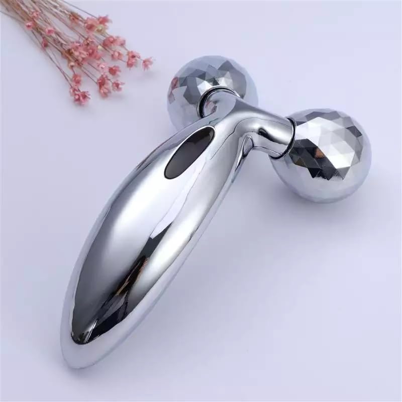 Manual 3D Massager Roller Y-Shape Face Sliming Skin Lifting Wrinkle Remover, Facial Massager - Silver-image-12