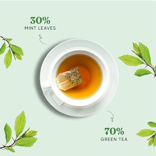 Image of Dorje Teas Mint Darjeeling Green Tea | 30 Pyramid Teabags (Pack of 1) | Selim Hill Estate | Cooling & Fresh Mint Flavour | Promotes Relaxation & Immunity | Organic Whole Leaf Blend | 30 Cups