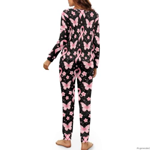 Image of Womens Pajama Sets 2 Piece Pjs Lounge Sets Long Sleeve Sleepwear Crew Neck Pullover Top with Long Pants
