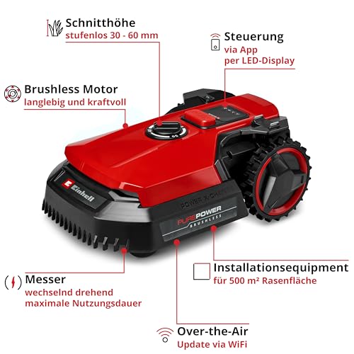 Einhell Mähroboter FREELEXO 500 Power X-Change (18 V, App-Steuerung, IPX5, Over-The-Air Updates via Wi-Fi, inkl. Installationsequipment für 500 m² + 2,5 Ah Plus Akku) – Bild 4