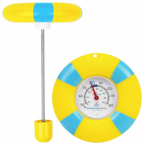 Pool Thermometer Floating Easy Read - Dial Panel Pool Temperature Thermometers Long-Distance Read, 304 Stainless Steel Probe for Swimming Pools, Pond Thermometers for Outdoor Ponds