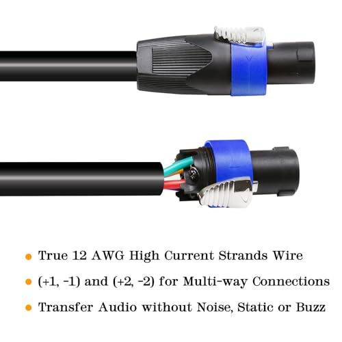 1 pack 10 feet pro road tour 4 conductor speakon cable - 12 gauge speak-on to 4-wire cables for chuchero tweeters mids wiring 4 conductors 10ft