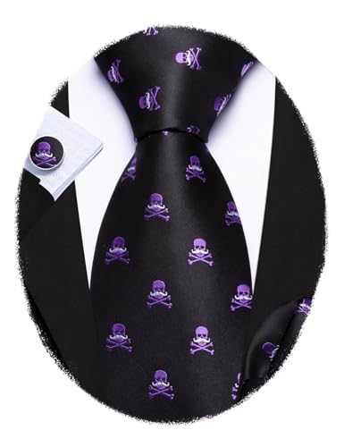 Image of Barry.Wang Man Tie Sets Skull Ties Animal Extra Long Necktie Silk Woven Handkerchief Cufflinks Festival Party Gift