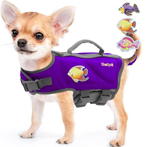 Sheripet Dog Life Jacket for Small Dogs, Good Visibility Dog Life Vest for Swimming with Reflective Stripes and Rescue Handle, Puppy Swim Flotation Vest, Purple S