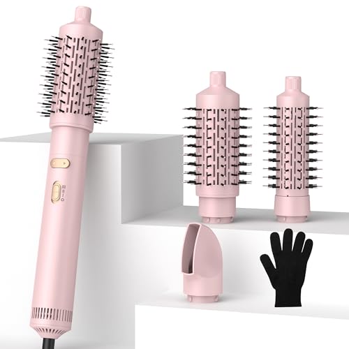 4 in 1 Rotating Hair Dryer Brush,Spinning Hair Dryer with Detachable Brush(2' & 1.5'),Negative Ionic...