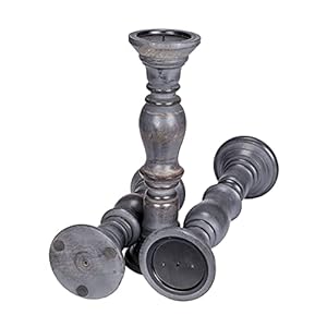Set of 3 Wooden Pillar Candle Holders, Ideal for LED and Pillar Candles, Gifts for Wedding, Party, Home, Spa, Reiki, Aromatherapy, Votive Candle Gardens - 16 Inch, 14 Inch, and 12 Inch - Dark Grey Set of 3 Wooden Pillar Candle Holders Ideal for LED and Pillar Candles Gifts for Wedding Party Home Spa Reiki Aromatherapy Votive Candle Gardens 16 Inch 14 Inch and 12 Inch Dark Grey