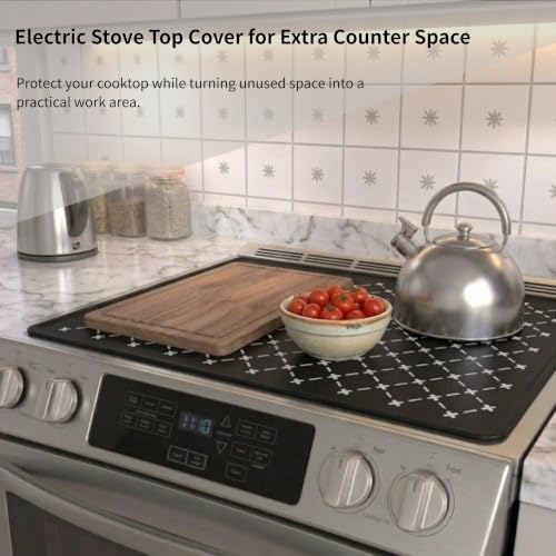 Image of Stove Top Covers for Electric Stove, Glass Stovetop Cover 30x21inch | Silicone Flat Dish Drying Mats for Kitchen Counter, Cooktop Oven Guard Mat for Kitchen RV
