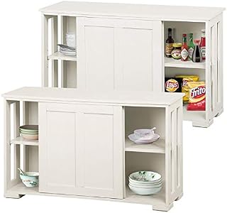 Yaheetech 2pcs Stackable Buffet Table with Sliding Doors and Adjustable Shelf Inside Small