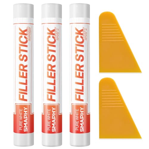 White Wood Filler Sticks 3 Pack – Quick Fix Stick for Nail Holes, Dings, Scratches in Baseboard, Cabinet, Furniture, Wall & Door - Wood Repair Putty Wax Pen for Renters & Movers - Pure White