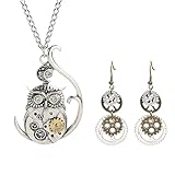 WCRAZYE Steampunk Gears Earrings Pendant Necklace for Women Men Handmade Punk Vintage Owl Butterfly Wing Clock Gear Earrings Halloween Jewelry Gifts (Owl)