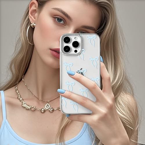 Coque iPhone 14 Pro Max avec nœud ruban bleu esthétique NITITOP en TPU