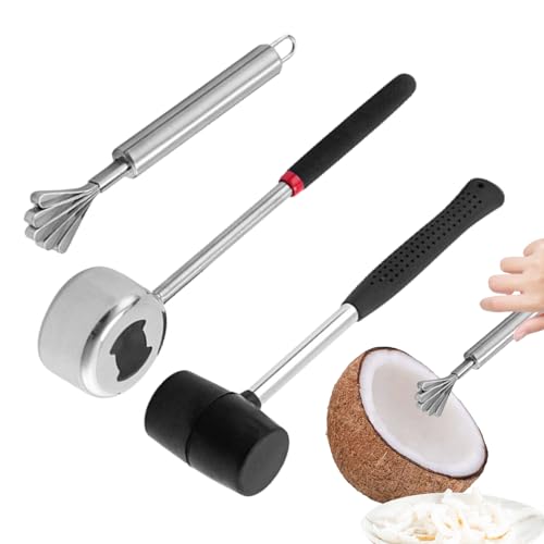 Outil à Noix de Coco pour l'Ouverture,Ensemble de Poinçon à Coques de Fruits,Ouvre-Noix de Coco Robuste - pour Cuisine, Pique-nique, Plage, Camping,...