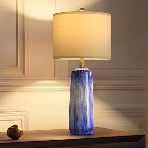 PORTRES 27.75" Modern Ceramic Table Lamp for Bedroom Bedside Lamps Home Decor for Living Room Farmhouse Nightstand Lamp End Table Lamps (1 Pack) Cover