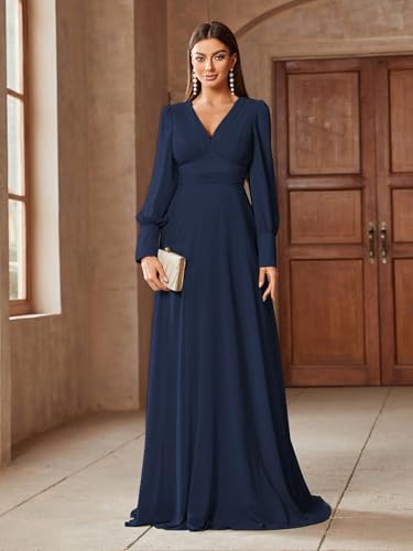 Image of TOLEEN Summer Casual Dresses for Women 2024 Spring Fashion Boho V Neck Long Sleeve Ruffle Floral Print Elegant Maxi Dress