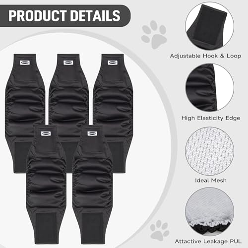Image of Tuiskusa Male Dog Diapers, High Absorbing Dog Belly Bands for Male Dogs, Washable Reusable Dog Male Wraps(5 Pack)