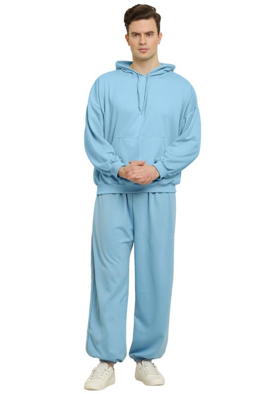 Image of Men's Fleece Long Sleeve Pullover Hoodies Set Full Length Winter Nightwear Pajama and Hoodie Set Tracksuit Gym Suit Night Suit