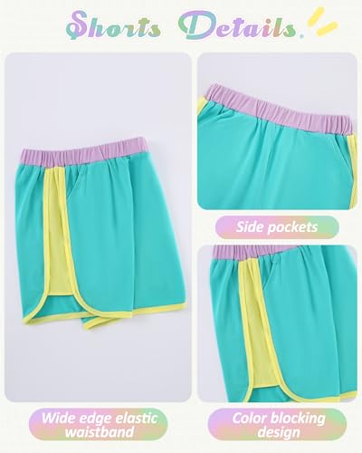 Image of SANMIO Toddler Girl Clothes Summer Toddler Girls Color Block Short Sleeve Shorts Sweatsuit Outfits 2 Piece Clothing Set
