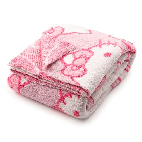 Image of Jay Franco Hello Kitty Feather Knit Fluffy Throw Blanket - Pink Fuzzy Blanket Measures 50 x 60 Inch - Super Soft Lightweight Bedding
