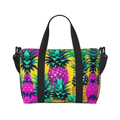 Colorful Pineapple Print Travel Duffle Bags Weekender Overnight Bags For Business Family Trip2