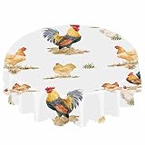 IBILIU Watercolor Rooster Round Table Cloth,Cute Chicken Cock Polyester Tablecloth Round Table Prote