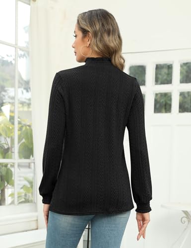 Image of Micoson Womens Mock Neck Blouses Pleated Textured Shirts Long Sleeve Stretch Casual Tunic Tops Dressy Fashion Blouse