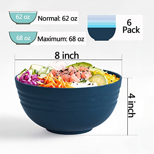 【6 Pcs】Unbreakable Mixing Bowls Unbreakable Salad Bowls, 68 Ounces Microwave And Dishwasher Safe Bpa-Free Serving Bowls For Cereal, Salad, Soup, Ramen,Noodle,Oatmeal,Snack Apply To Kitchen, Freezer #TOP2