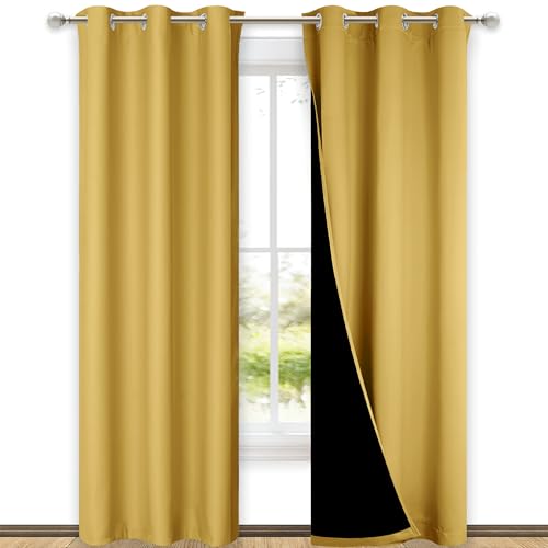 Image of NICETOWN Blackout Curtains 80 inches Long, Full Light Blocking Drapes with Black Liner for Nursery, Thermal Insulated Draperies for Hall, Villa (Bright Yellow, 2 Pieces, 42 inch Wide Each Panel)