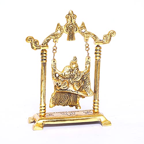 Image of KridayKraft Radha Krishna on Swing jhula Metal Statue Gold Plated Decor Your Home,Office & Radha Krishna Murti,Showpiece Figurines,Religious Article...