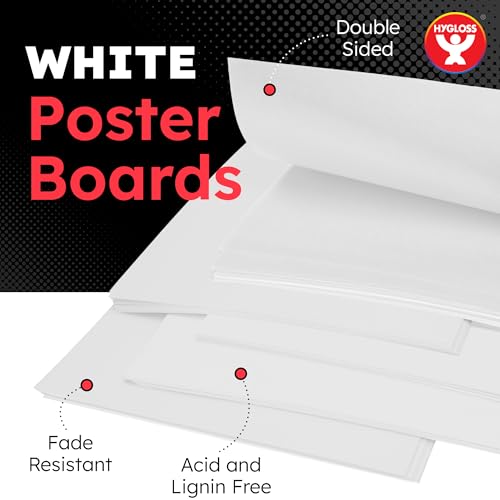 Image of Hygloss Medium Poster Board 11x14 - 25 Count Bulk Pack - 10 Pt. Thickness White Poster Board Paper for Projects, Presentations, Displays, Signs, Crafts - Blank Posterboard Multipack 11 inch x 14 inch