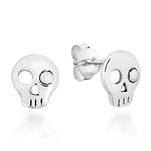Aeravida Punk Mini One-Eyed Skull .925 Sterling Silver Stud Earrings | Sterling Silver Skull Stud Earrings For Women | 925 Stud Earrings Jewelry Gifts | Skull Earrings Sterling Silver #TOP8