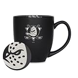 Rico Industries NHL Hockey Anaheim Ducks 15oz Laser Engraved Matte Black Ceramic Bistro Mug - for Hot or Cold Drinks