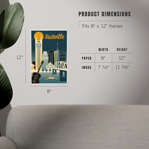 Lantern Press 8x12 Inch Art Print Wall Decor, Nashville, Tennessee, Retro Skyline - Image 6