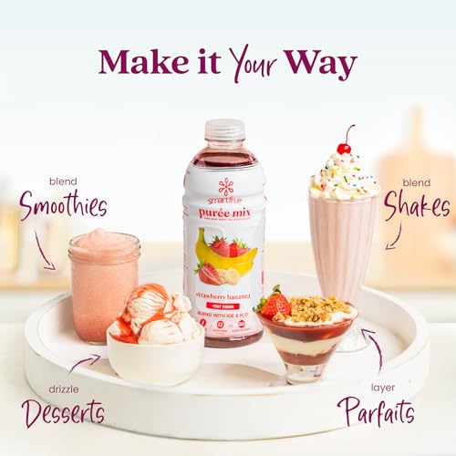 Image of Smartfruit Strawberry Bananza + Oat Fiber - 100% Real Fruit Puree with Strawberries & Banana - Great for Smoothies, Juice, Yogurt, Cocktails, Teas & More - High in Vitamin C - 2-Pk, 48oz Each