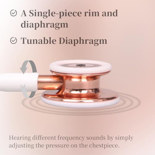 MaiWieel-Classic Monitoring Stethoscope Professional Dual Head Rose Gold Stethoscopes For Nurse,Doctor,Vet,Home Medical,EMT,Double-Sided Stainless Chestpiece,Flexible Tubing & Soft Sealing Eartips(White Gold)