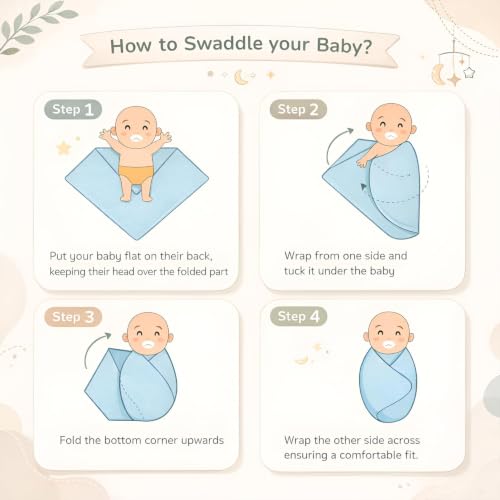Image of Muslin Cotton Baby Swaddle | 110 x 100 cm | Ultra-Soft, Breathable & Lightweight | Multipurpose | Hypoallergenic | Unisex | Ideal Newborn Baby Gift (P1- Anchor)