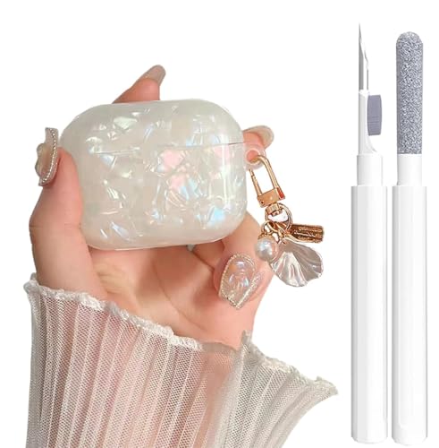 Image of OTOPO for Cute Airpods Pro 3 Gen Case Girl Women 2025 with Cleaner Kit, Glitter Shell Pattern Apple iPod Pro 3rd Generation Protective Cover Skin with Pearl Shell Keychain, Colorful