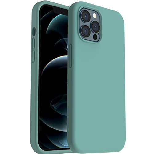 ORNARTO Shockproof Liquid Silicone Designed for iPhone 12 Pro Max Case 6.7", Gel Rubber Full Body Protection Anti-Shock Cover Case Drop Protection 6.7inch-Pine Green