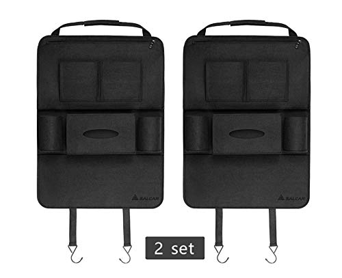 SALCAR 2 stuks premium rugleuningbescherming, autostoel-organizer voor kinderen, waterdicht, rugstoeltas met multifunctionele rugleuningtas, voetbescherming, wasbaar, zwart