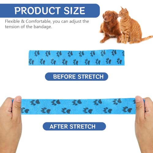 Image of Qpets 6Pcs Dog Bandages for Walk, Self-Adhesive Pet Bandage with Paw Print | 7.5x5.4cm, Waterproof Non-Woven Cat Dog Injury Recovery Wrap Lick-Proof & Breathable