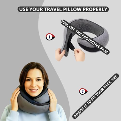 Image of Neck Pillow | Compact Travel Pillows for Airplanes, Car Trips and Home Comfort| Foldable Memory Foam Neck Support | Size Adjustable for Adults and Kids | Lightweight (0.60 Pounds) and U-Shape Design